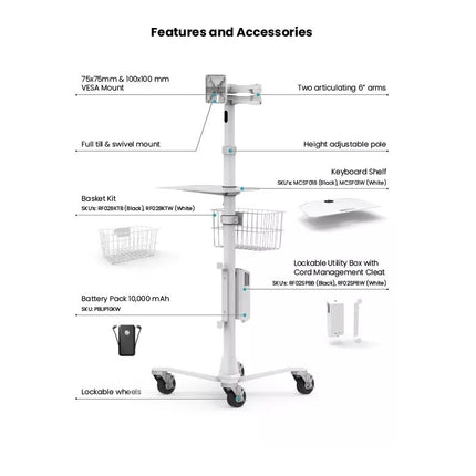 Maclocks VESA mount Rise Extended Tablet Stand - hoogte instelbare verrijdbare vloerstandaard