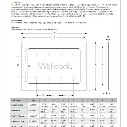 SimpliDock iPad 10.2  inbouw wandhouder  - Brushed 'Stainless Steel'