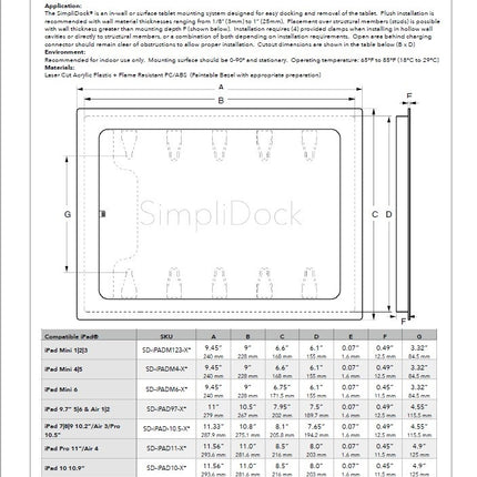 SimpliDock iPad 10.2  inbouw wandhouder  - Mat Wit