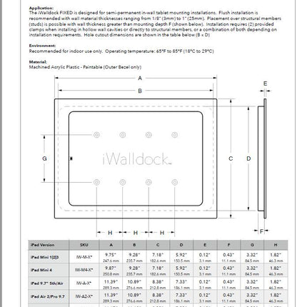 SimpliDock iPad Pro 12.9 Gen 3-6/Air 13"  inbouw wandhouder -Zwart