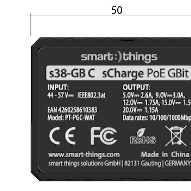 Smart Things sCharge PoE GBit oplader met USB-C power & data connectie S38C