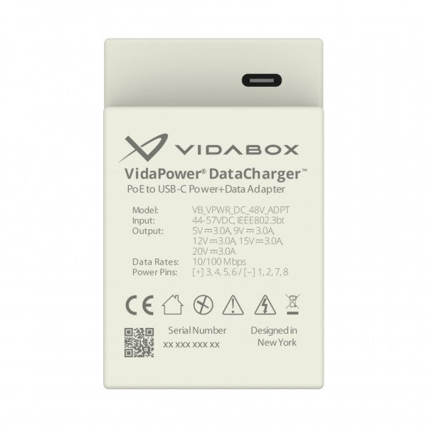 Vidamount 48V VidaPower® DataCharger™ : 802.3bt CAT5 / PoE naar USB-C Adapter (Voeding+Data)